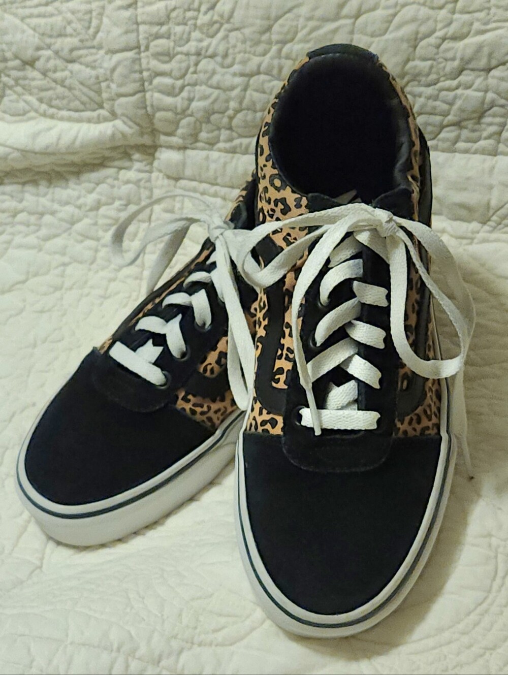 VANS Shoes Womens Sz 8.5 Old Skool Leopard Sneakers Animal Print Black Suede Toe